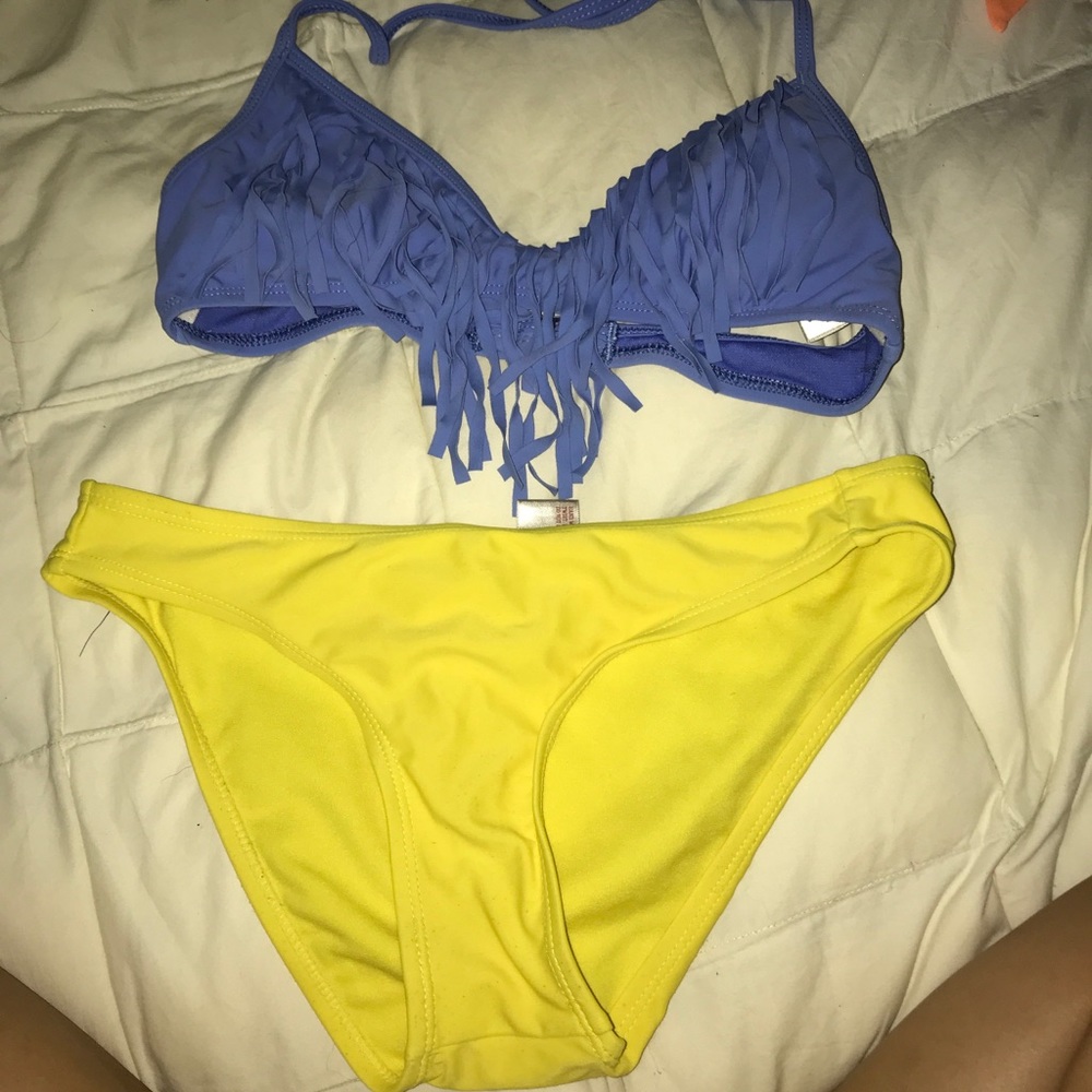 Blue & Yellow Fringe Bikini